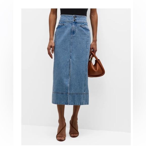 Tanya Taylor Classic Christina Blue Denim Skirt Midi Length Size 20 NWOT Plus - Picture 1 of 8